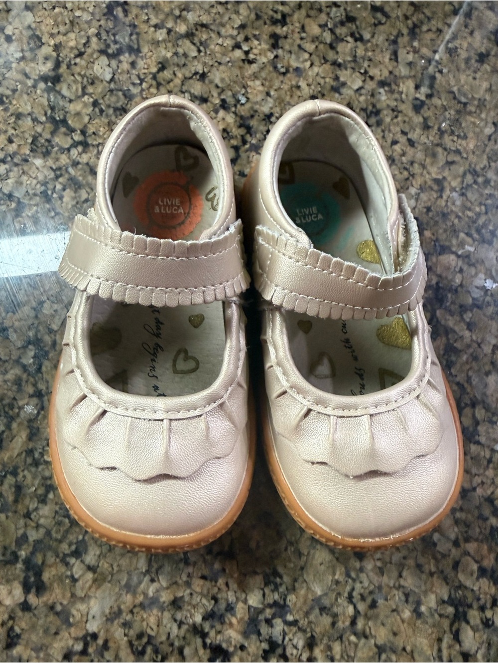 Livie & Luca Metallic Pink Toddler Mary Janes with Scalloped Strap